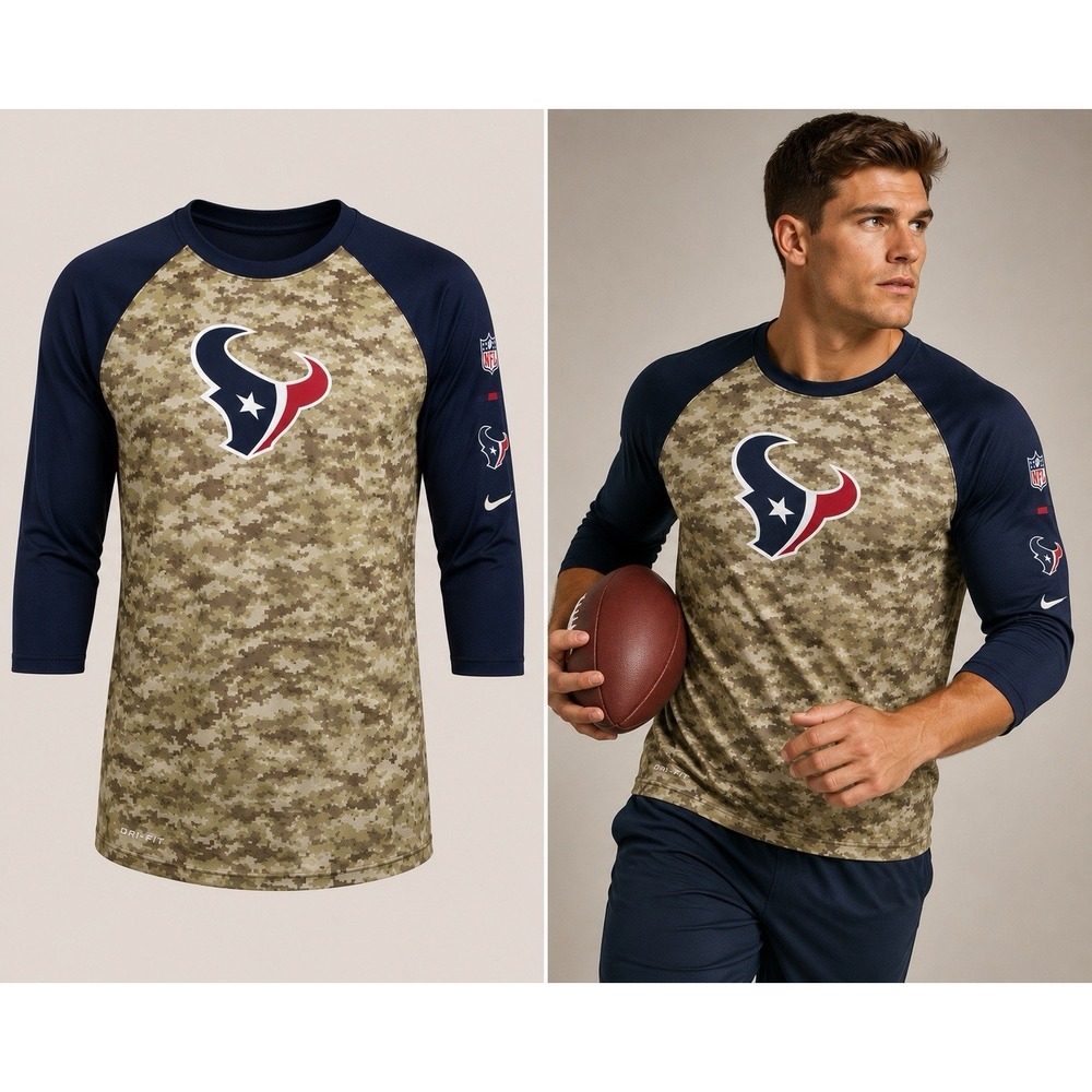 Houston Texans Nike Shirt Mens L Blue Camo Salute to Service NFL Football NWOT